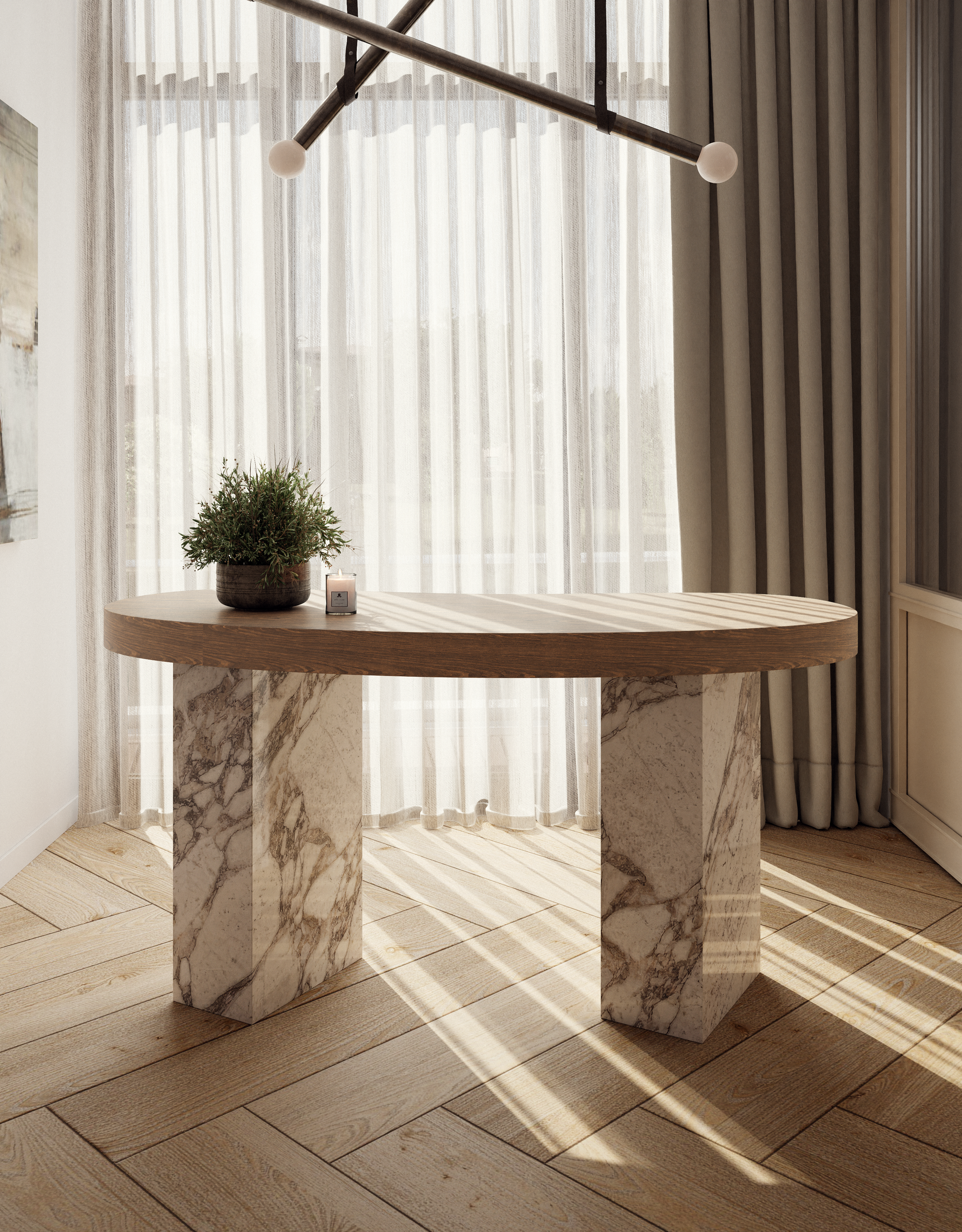 Arabescato Vagli - Warm Caramelized Oak